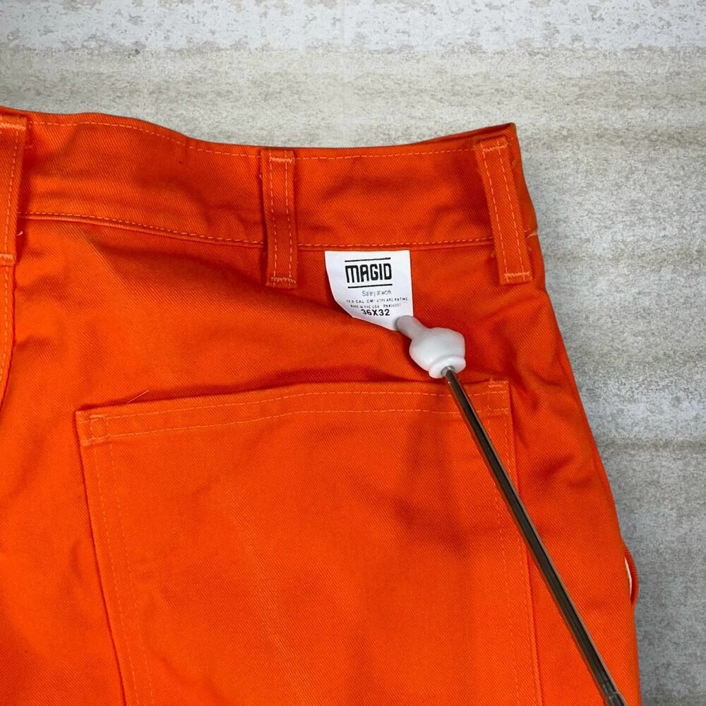 Vintage 90s Flame Resistant Carpenter Pants 36x34 Baggy Wide Leg Orange Cotton - Picture 4 of 9